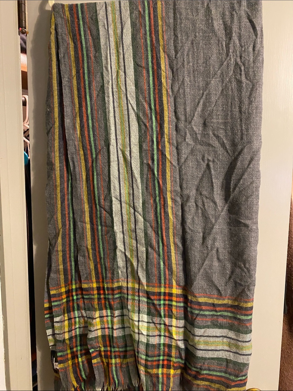 Banana Republic “Emily” Gray Scarf with Multicolor Stripe Accent